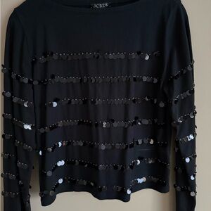 J. Crew Black Long-Sleeve Sequin Stripe Top